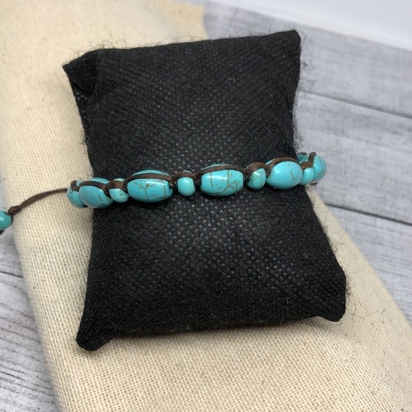 Artisan handmade reconstructed turquoise statement ring and bracelet boho - Picture 7 of 7